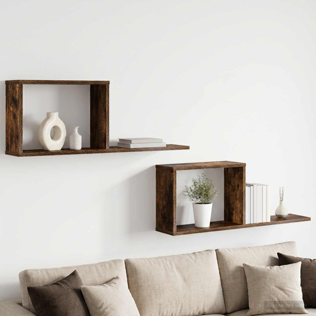 Vidaxl zwevende schappen 2 st gerookt eiken 80 x 15 x 30 cm