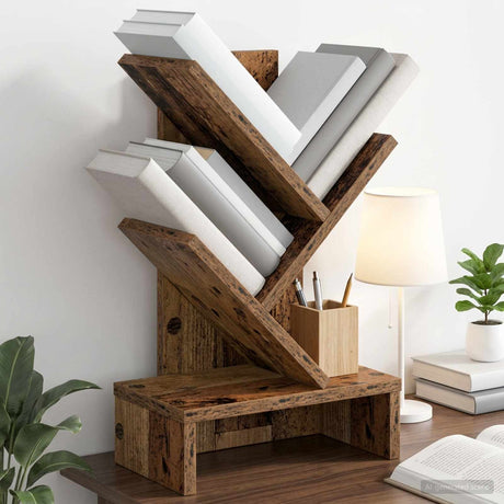 Vidaxl boomvormige boekenplank met 3 planken 30 x 18 x 48 cm oud hout