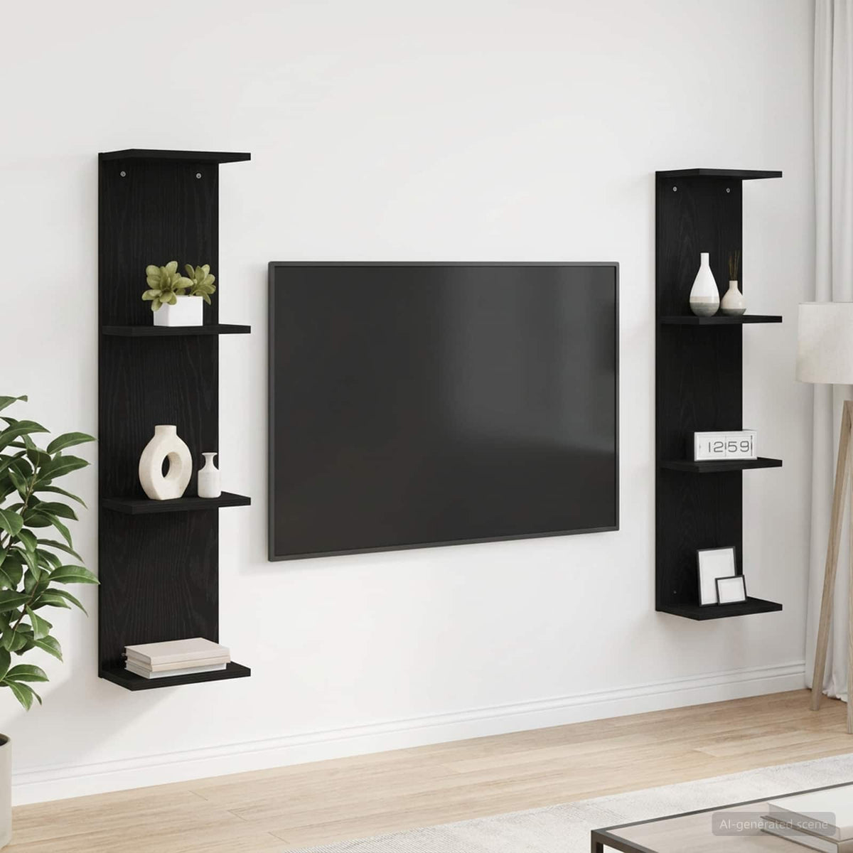 Vidaxl wandplank 2 st zwart eiken 25 x 15 x 100 cm bewerkt hout