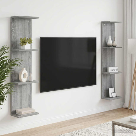 Vidaxl wandplank 2 st grijs sonoma 25 x 15 x 100 cm bewerkt hout