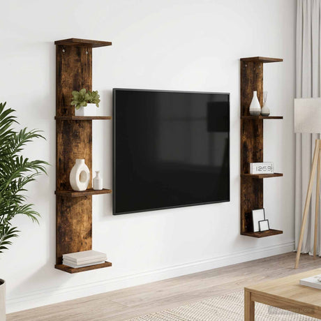 Vidaxl wandplank 2 st gerookt eiken 22 x 15 x 100 cm bewerkt hout