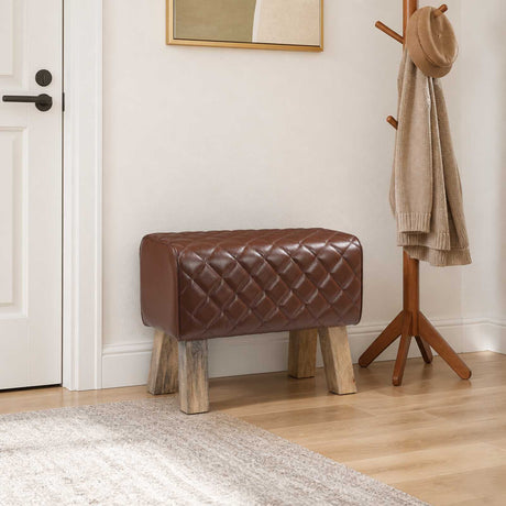 Vidaxl bank 60 x 30 x 45 cm echt leer bruine diamant