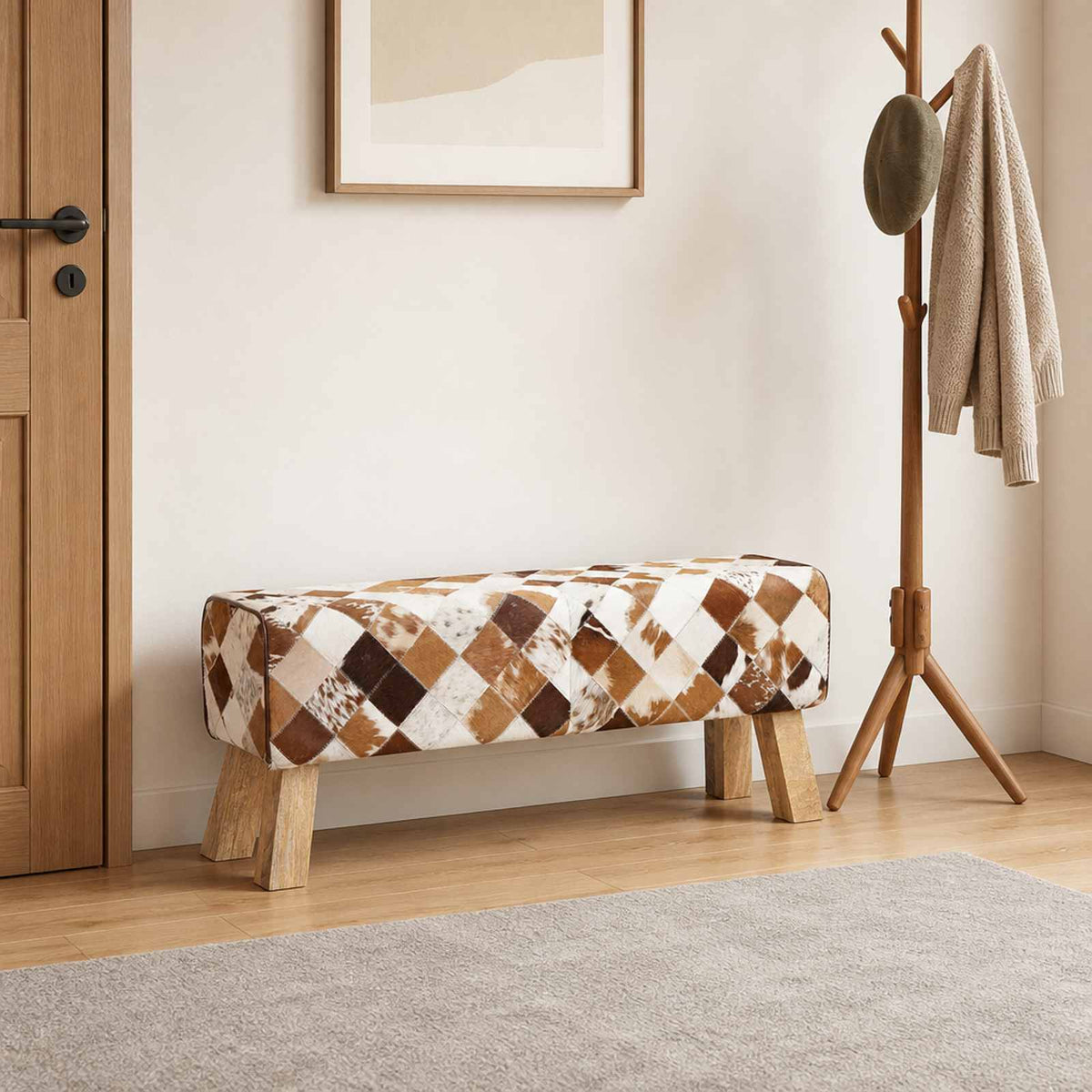Vidaxl bank 110 x 30 x 45 cm echt leer bruine patchwork