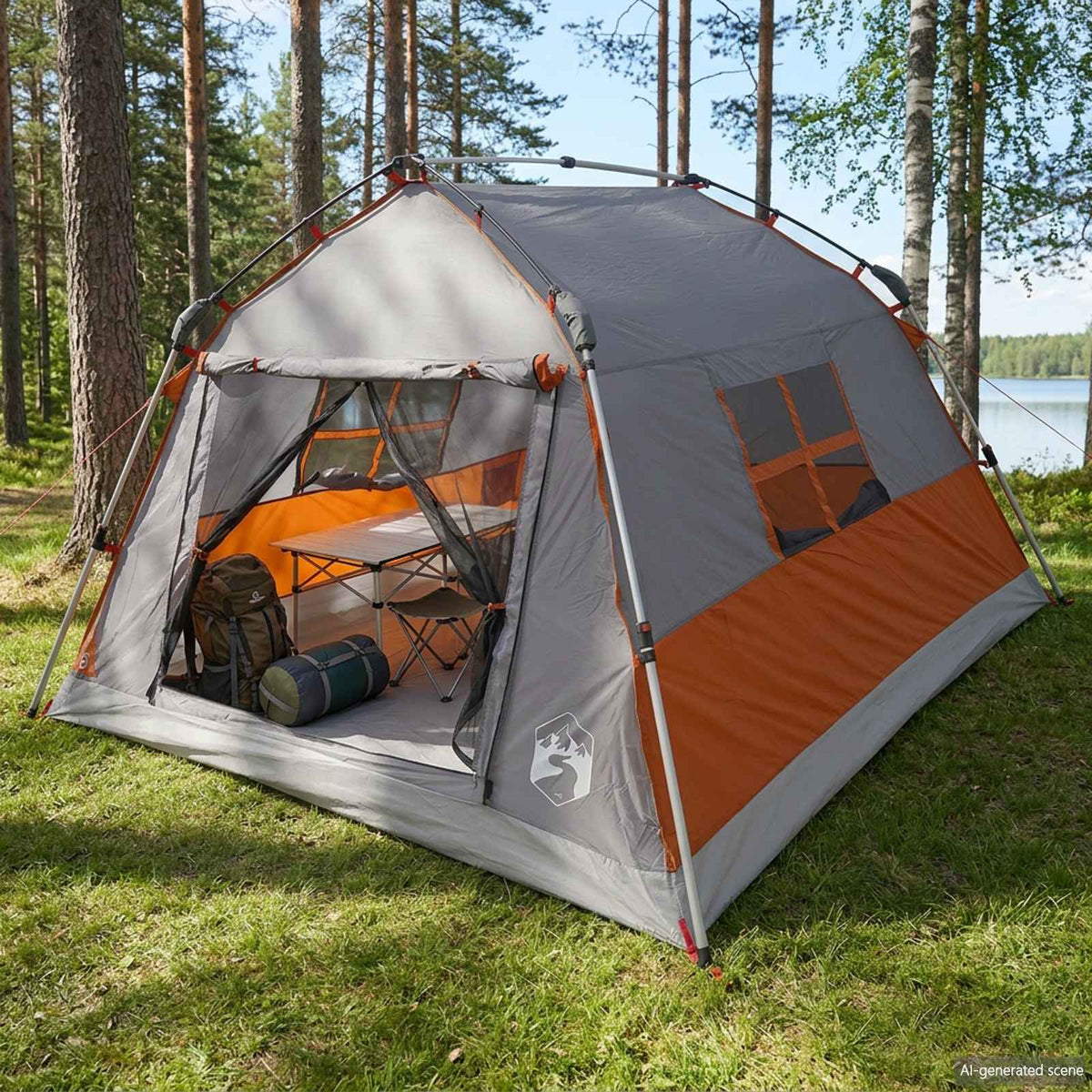 Vidaxl instant tent water-resistant 3-persoons grijs en oranje
