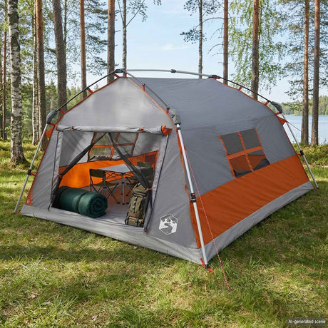 Vidaxl instant tent water-resistant 4-persoons grijs en oranje