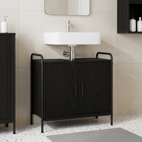 Vidaxl badkamerkast zwart eiken 65,5 x 34 x 61 cm bewerkt hout