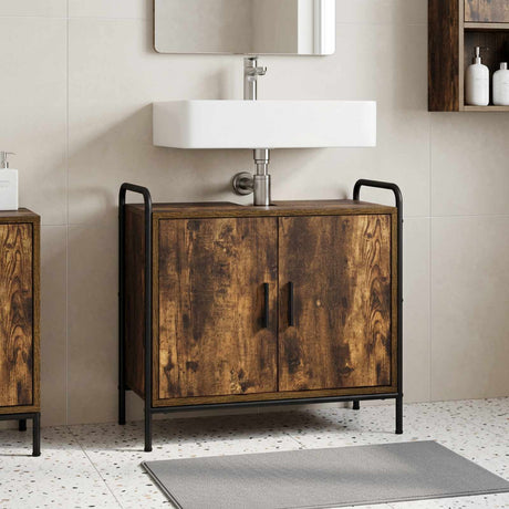 Vidaxl badkamerkast gerookt eiken 65,5 x 34 x 61 cm bewerkt hout
