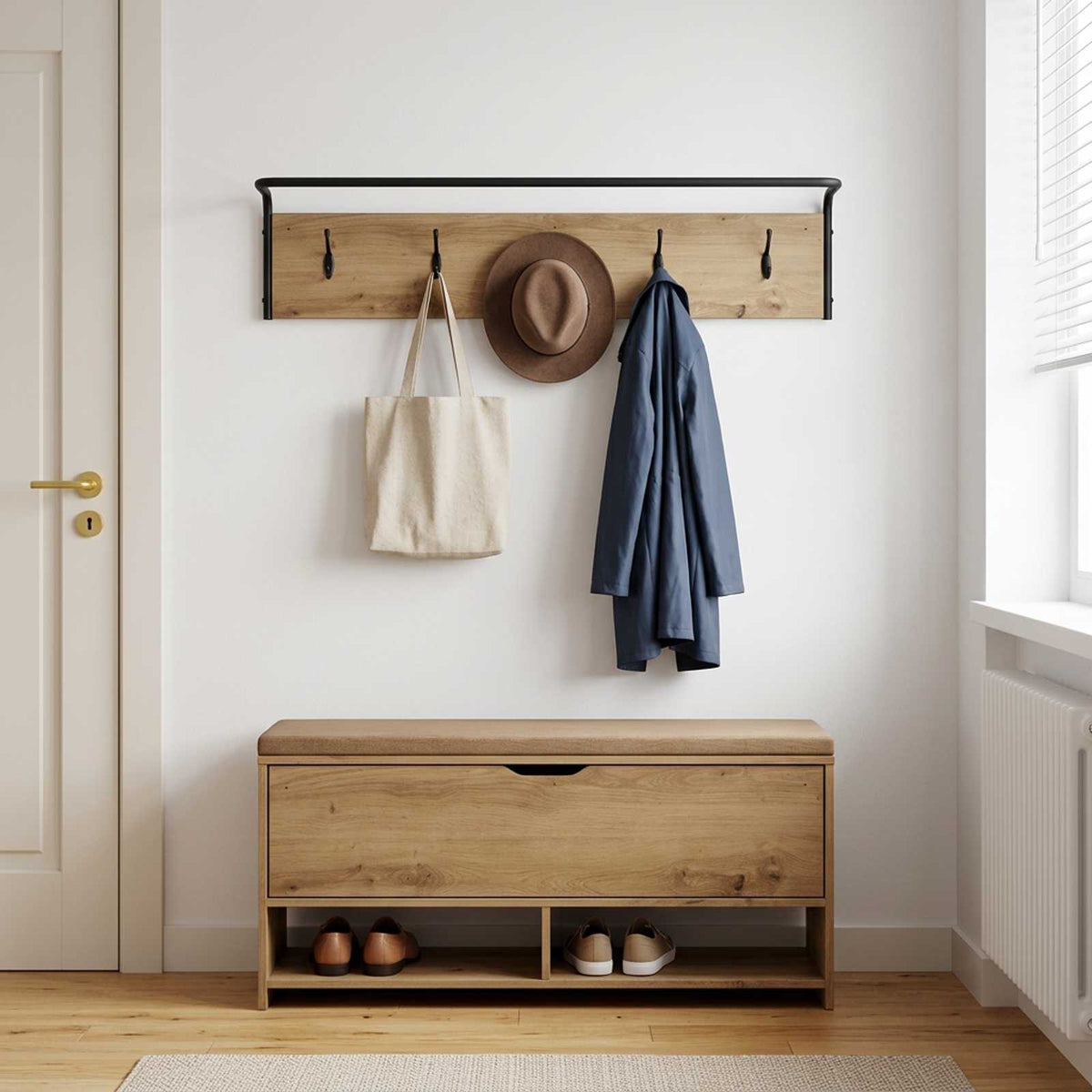 Vidaxl kapstok artisanaal eiken 100 x 30 x 25 cm bewerkt hout