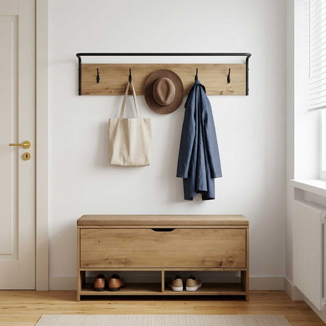 Vidaxl kapstok artisanaal eiken 100 x 30 x 25 cm bewerkt hout