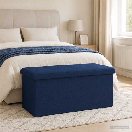 Vidaxl vouwbare opbergbank blauw 180 kg 80 l 77 x 38 x 38 cm linnen