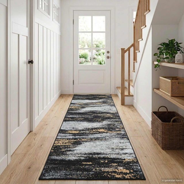 Vidaxl vloerkleedloper lesaka zwart en goud 100 x 350 cm