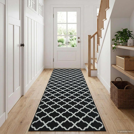 Vidaxl vloerkleedloper lesaka zwart en wit 80 x 250 cm diamantvelours