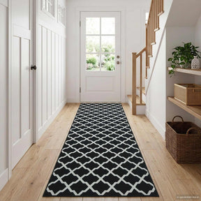 Vidaxl vloerkleedloper lesaka zwart en wit 80 x 300 cm diamantvelours