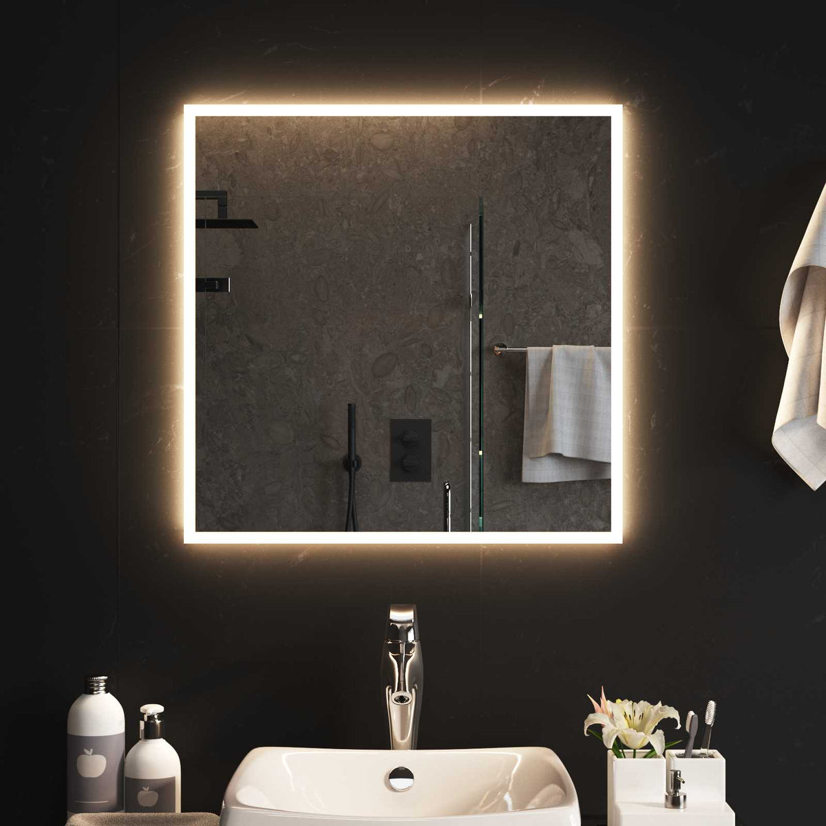 Vidaxl led badkamer spiegel transparant 60 x 60 cm gehard glas