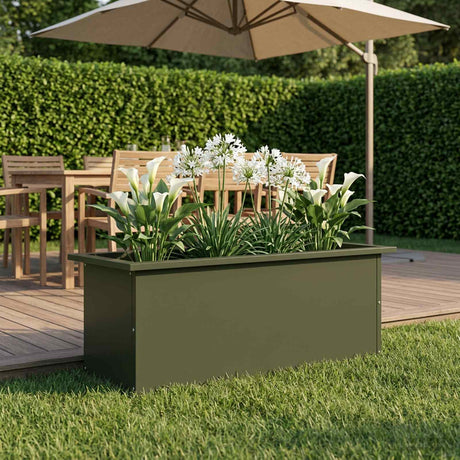 Vidaxl plantenbak met led olijfgroen 30 x 80 x 30 cm staal