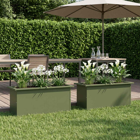 Vidaxl plantenbak met led 2 st olijfgroen 30 x 80 x 30 cm staal