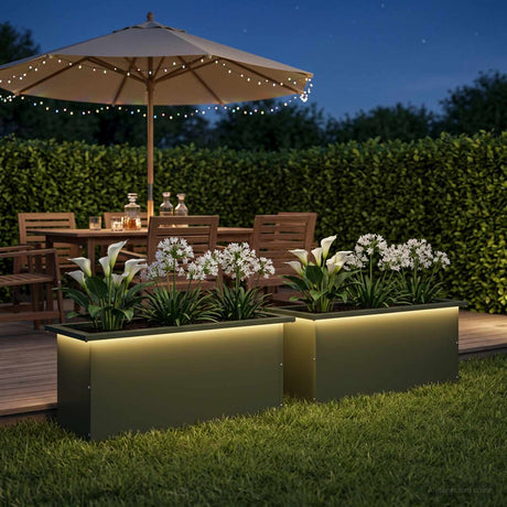 Vidaxl plantenbak met led 2 st olijfgroen 30 x 80 x 30 cm staal