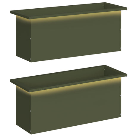 Vidaxl plantenbak met led 2 st olijfgroen 30 x 80 x 30 cm staal