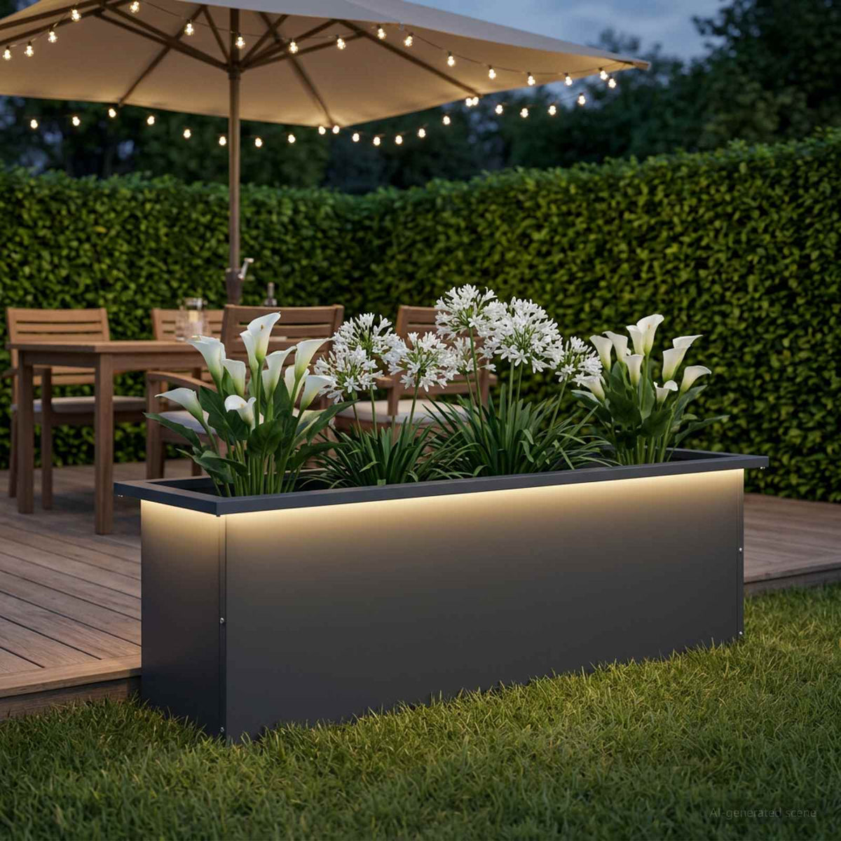 Vidaxl plantenbak met led antraciet 30 x 100 x 30 cm staal