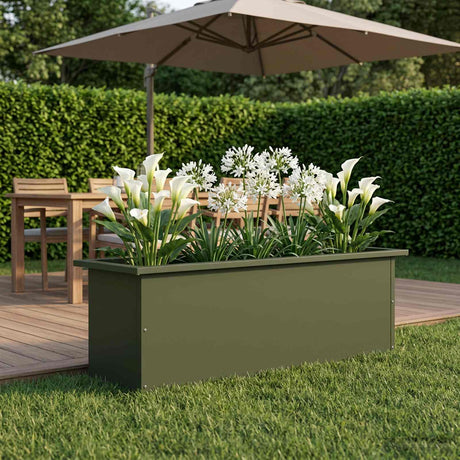 Vidaxl plantenbak met led olijfgroen 30 x 100 x 30 cm staal