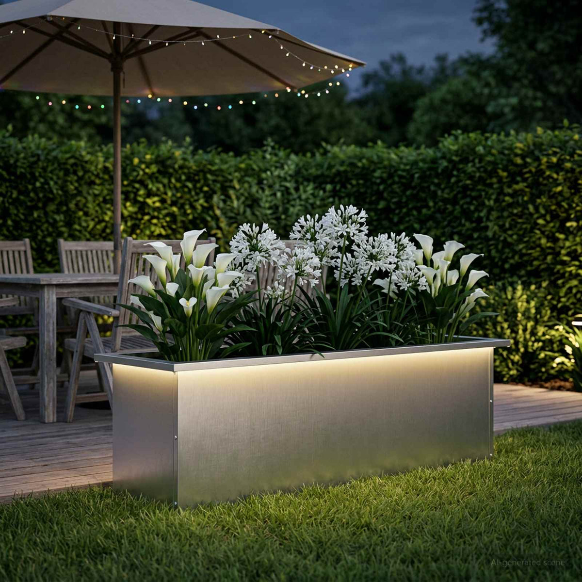 Vidaxl plantenbak met led zilver 30 x 100 x 30 cm roestvrij staal
