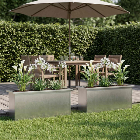 Vidaxl plantenbak met led 2 st zilver 30 x 100 x 30 cm roestvrij staal