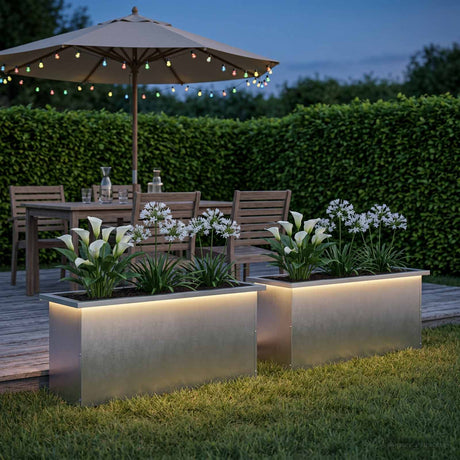 Vidaxl plantenbak met led 2 st zilver 30 x 100 x 30 cm roestvrij staal
