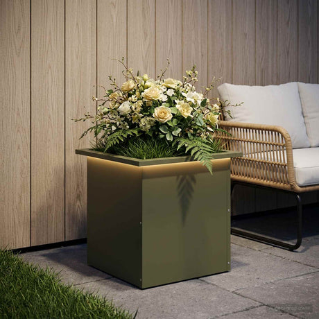 Vidaxl plantenbak met led olijfgroen 40 x 40 x 40 cm staal