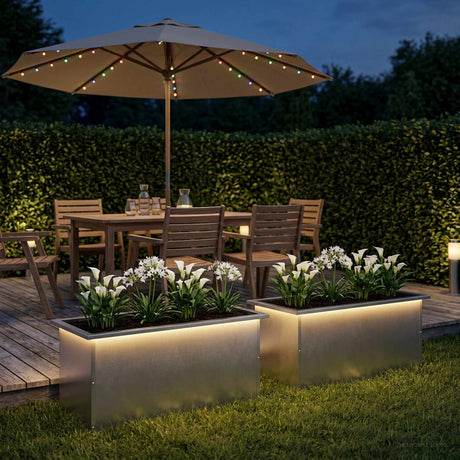 Vidaxl plantenbak met led 2 st zilver 40 x 80 x 40 cm roestvrij staal