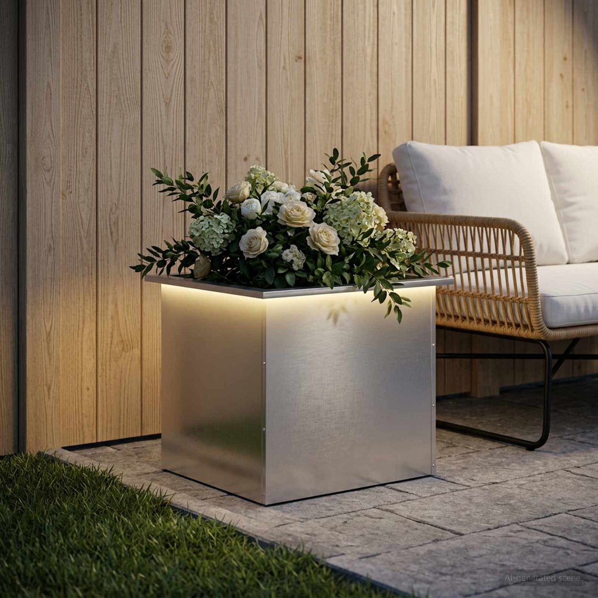 Vidaxl plantenbak met led zilver 50 x 60 x 48 cm roestvrij staal