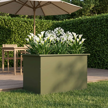 Vidaxl plantenbak met led olijfgroen 50 x 80 x 48 cm staal