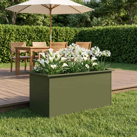 Vidaxl plantenbak met led olijfgroen 50 x 100 x 48 cm staal