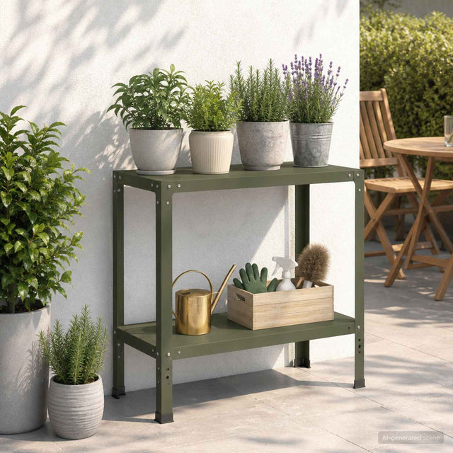 Vidaxl planttafel 100 x 40 x 80 cm gepoedercoat staal olijfgroen