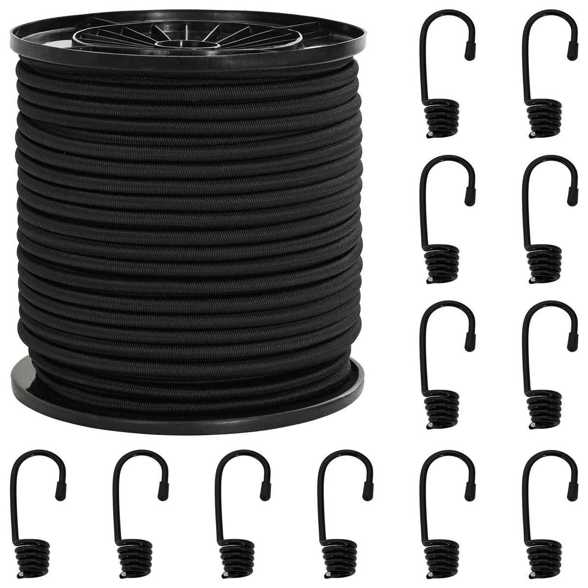 Vidaxl bungee koorden met haken 6 mm zwart pp en rubber