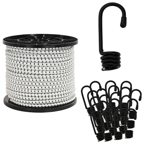 Vidaxl bungee koorden met haken 10 mm 50 m zwart en wit pp en rubber