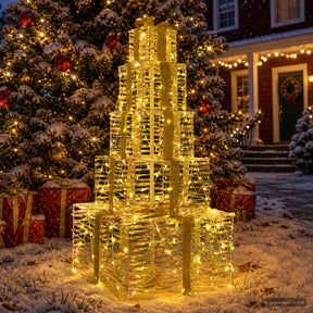 Vidaxl kerst led-cadeaudozen stapel 250 led's warmwit 56 x 56 x 120 cm