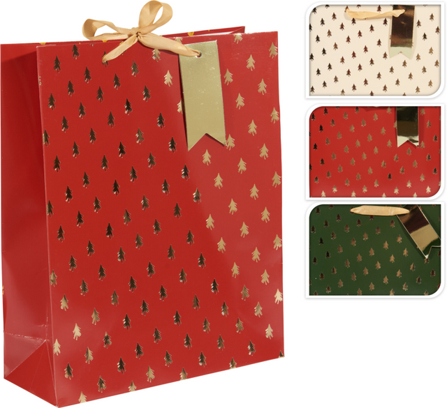 Geschenktas kerst medium 26x32cm - trees