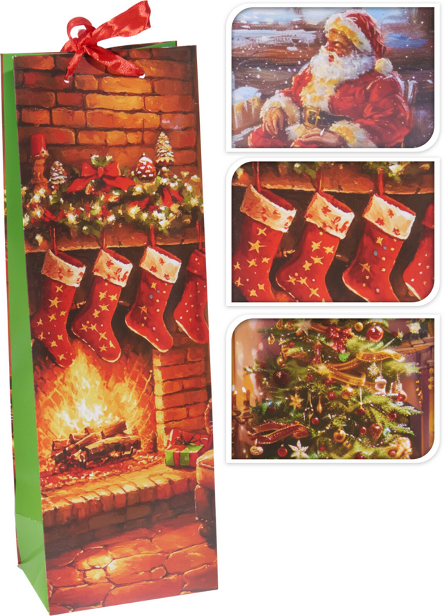 Geschenktas kerst wijnfles 12x36cm - holiday