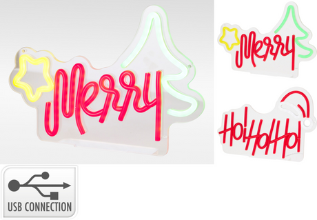 Neon led kerst teksten 2 assorti 29x21cm