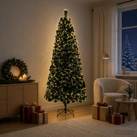 Vidaxl glasvezel kerstboom 210 cm 24 led's warmwit pvc groen