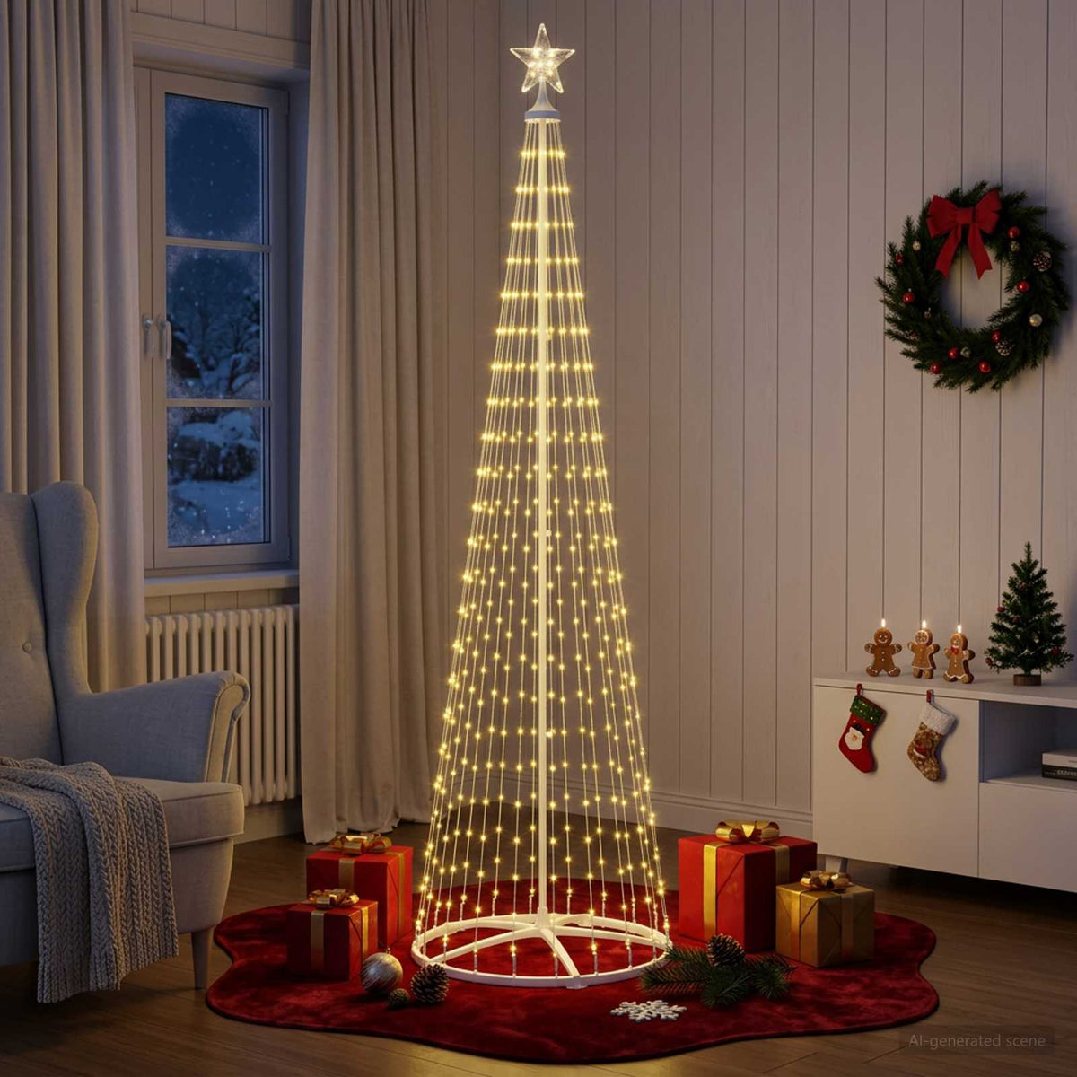 Vidaxl kegelvormige led-kerstboom 250 cm 470 led's warmwit staal wit