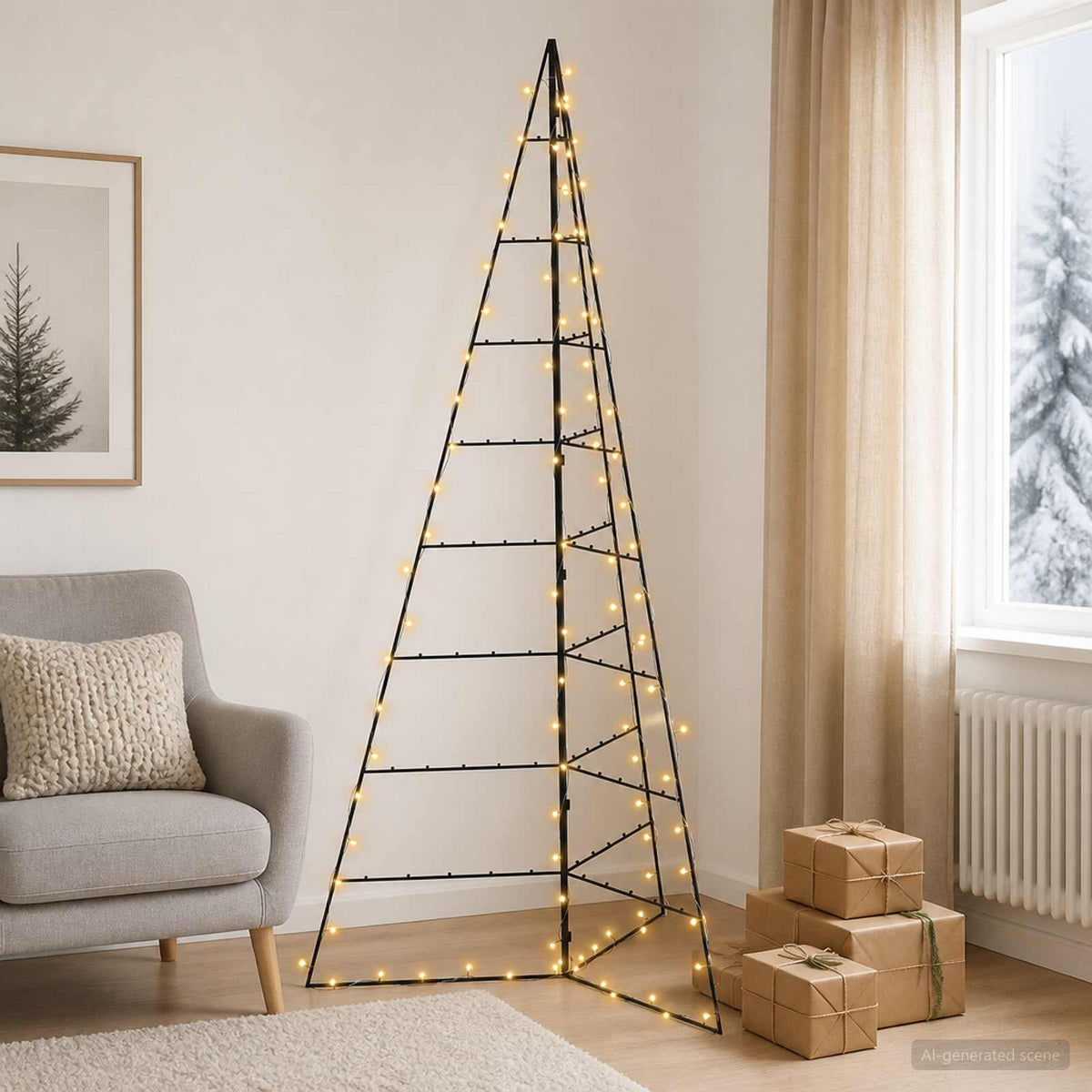 Vidaxl metalen kerstboom met led kuopio 210 cm warmwit staal zwart