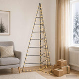 Vidaxl metalen kerstboom met led kuopio 210 cm warmwit staal zwart