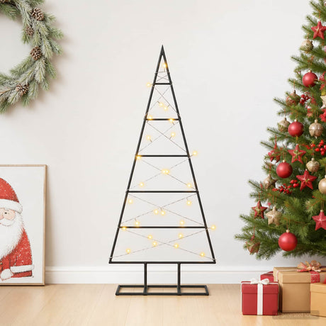 Vidaxl metalen kerstboom kuopio 90 cm warmwit poedergecoat staal zwart