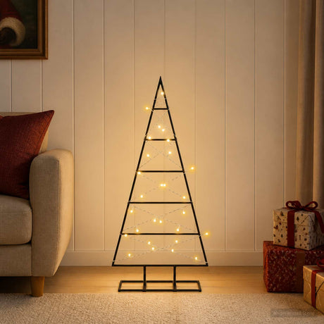 Vidaxl metalen kerstboom kuopio 90 cm warmwit poedergecoat staal zwart