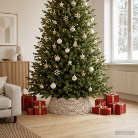 Vidaxl kerstboomkraag rond wit dia. 105 x 28 cm waterhyacint