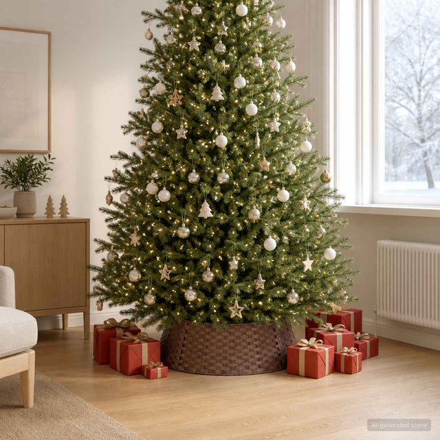 Vidaxl kerstboomkraag rond donkerbruin dia. 105 x 28 cm poly rattan