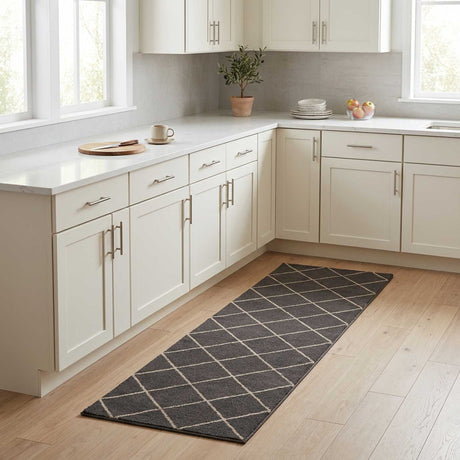 Vidaxl keuken vloerkleed antraciet geruit 150 x 45 cm 100% polyamide