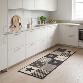 Vidaxl keuken vloerkleed grijze sterren 150 x 45 cm 100% polyamide