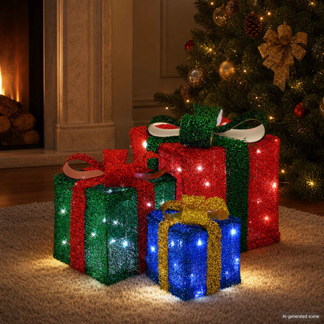 Vidaxl verlichte kerstcadeau doos 3 st 64 led's koel wit